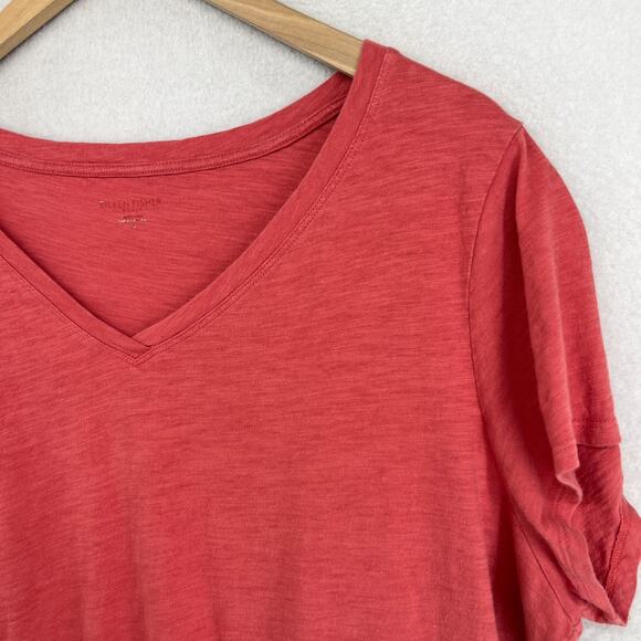 EILEEN FISHER Top 1X Slub Organic Cotton Jersey V-Neck Short Sleeve Red - Picture 6 of 12